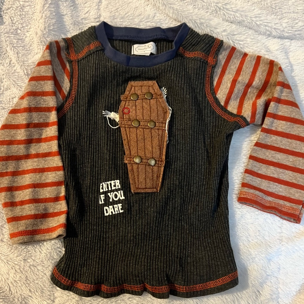 Mudpie 18-24M Halloween shirt with skeleton surprise